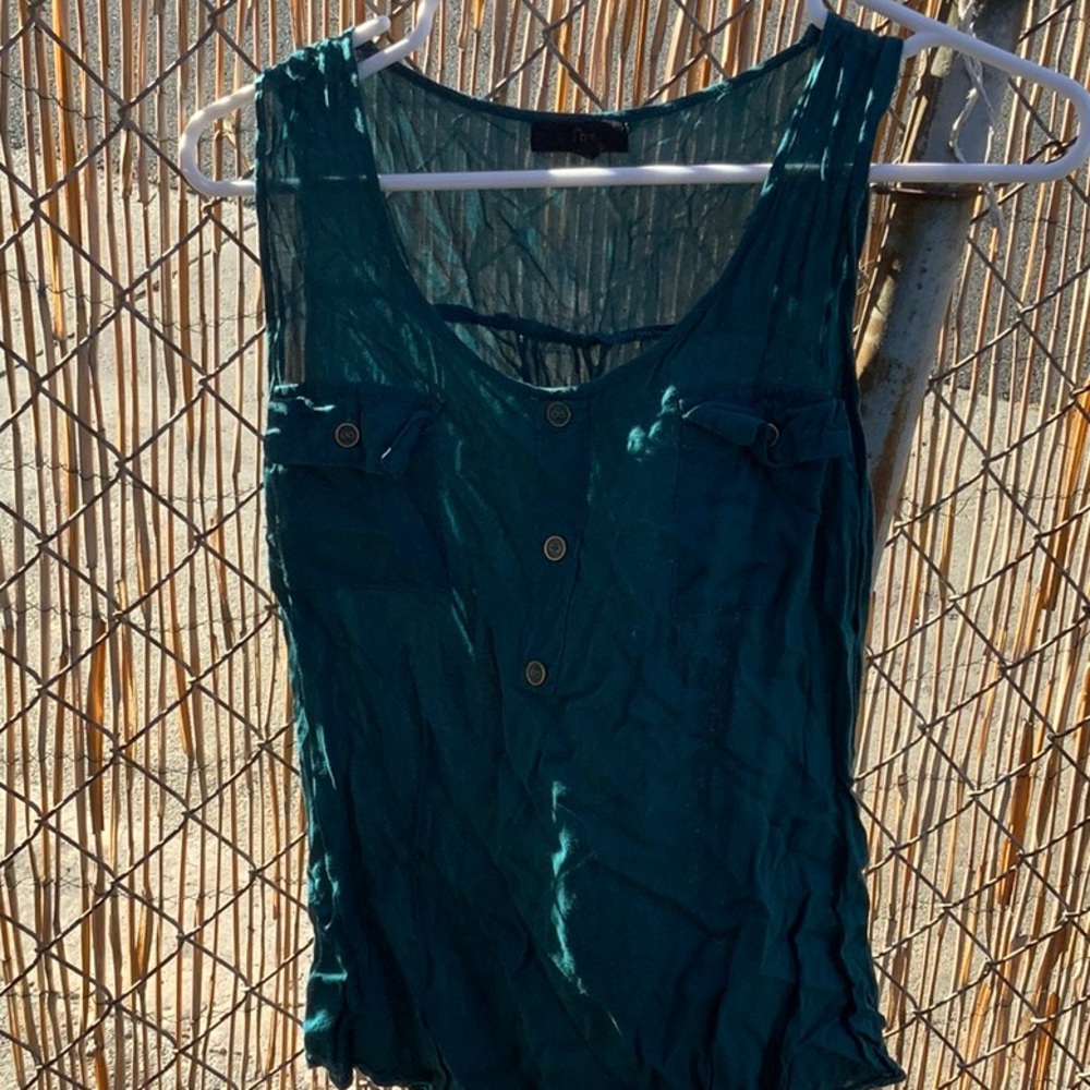 Teal tank top with gold buttons